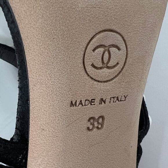Chanel Black Pearl Strappy Heels EU 39 US 8.5–9 Cracked Leather Sandals - Picture 7 of 11